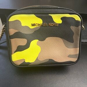 Michael Kors Yellow and Brown Camouflage Crossbody Bag